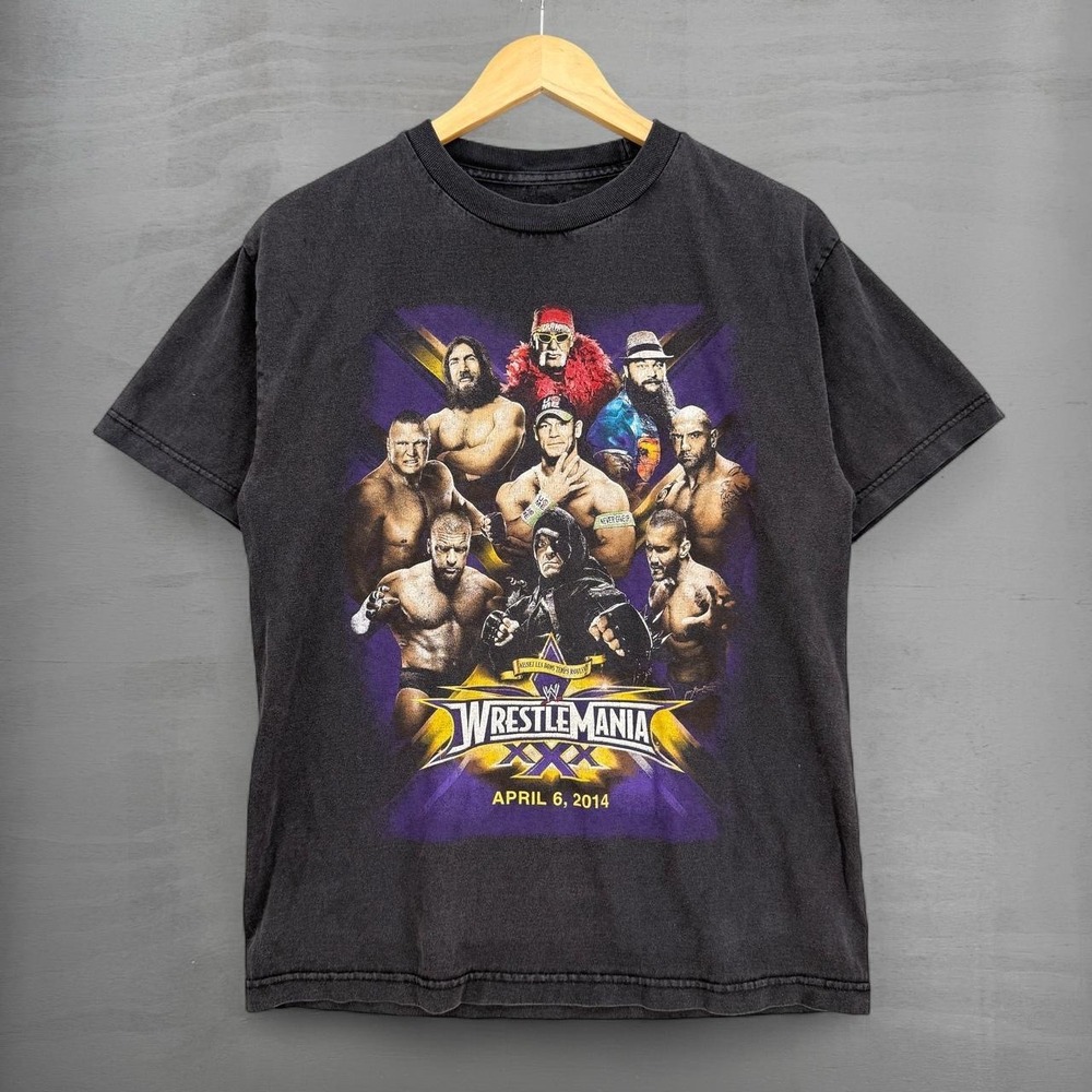 WWE WrestleMania 30 Shirt Black Graphic Event Match Card 2014 Size M